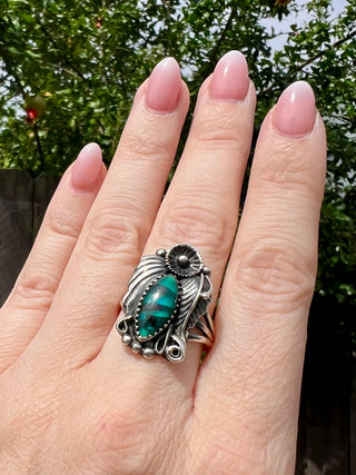 Vntg 925 Feather Flower Abalone Ring Sz 8.5