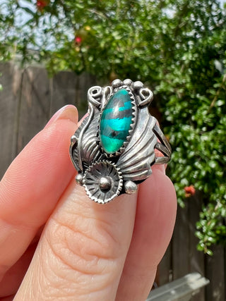 Vntg 925 Feather Flower Abalone Ring Sz 8.5