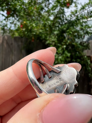 Vntg 925 Feather Flower Abalone Ring Sz 8.5