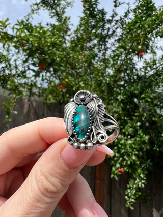 Vntg 925 Feather Flower Abalone Ring Sz 8.5