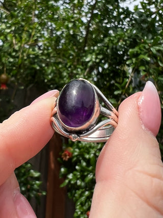 925 Vntg Amethyst Bezel Ring Sz 8