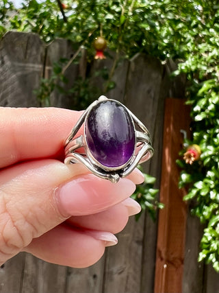 925 Vntg Amethyst Bezel Ring Sz 8
