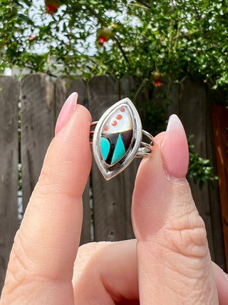 Vntg 925 Zuni Quam Inlay Ring Sz 6