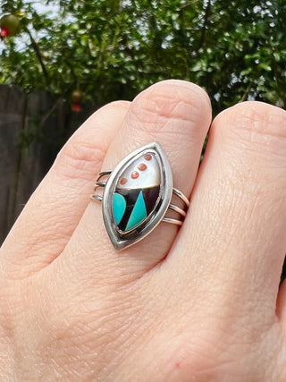 Vntg 925 Zuni Quam Inlay Ring Sz 6
