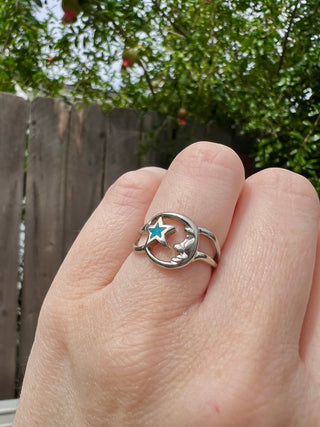 925 Moon and Turquoise Star Ring Sz 6