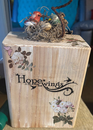 Handmade whitewashed decorative wood block See photos