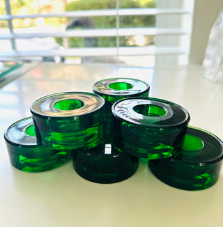 Crate & Barrel Emerald Green Glass Candle Holders (set of 8)