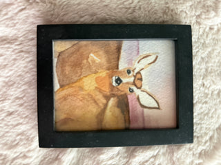 ORIGINAL Watercolor Deer framed 2 x 3”