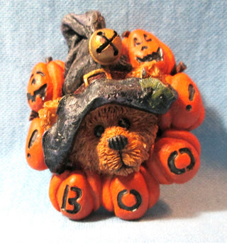 Vintage Boyds Teddy Bear & Boo Pumpkin JOL Halloween Pin 3-D Classic Brooch