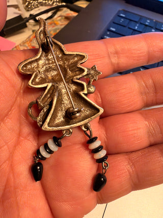 Vintage Witch with Dangling Rhinestone and enamel Pin /brooch