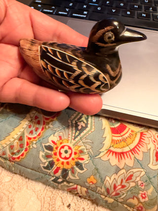 Vintage Hand Carved Wooden Duck Miniature Folk Art Bird Lacquer Decoy