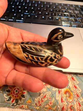 Vintage Hand Carved Wooden Duck Miniature Folk Art Bird Lacquer Decoy