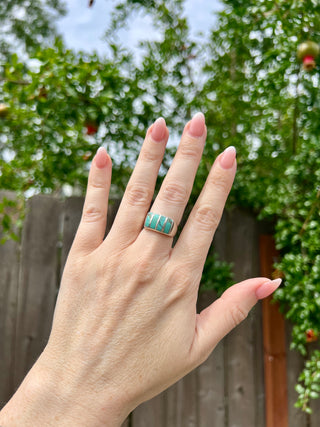 Chunky Vintage Turquoise Inlay Ring Sz 7