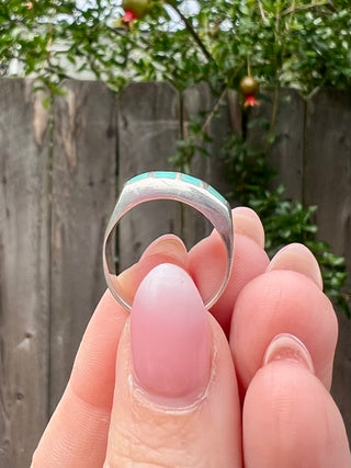 Chunky Vintage Turquoise Inlay Ring Sz 7