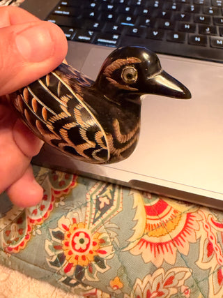 Vintage Hand Carved Wooden Duck Miniature Folk Art Bird Lacquer Decoy