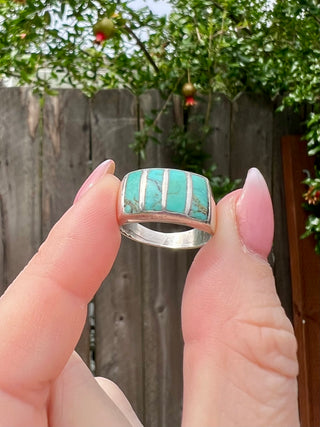 Chunky Vintage Turquoise Inlay Ring Sz 7