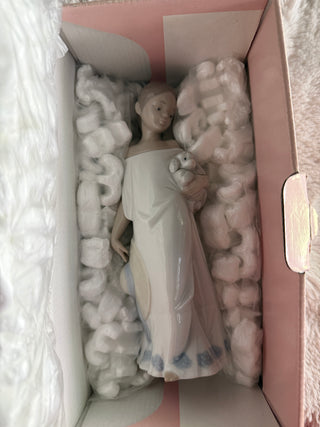Lladro girl with Maltese dog with box