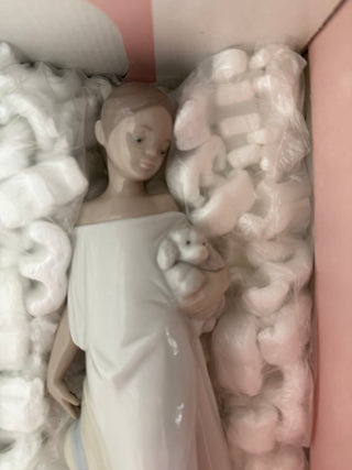 Lladro girl with Maltese dog with box
