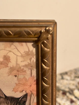 Vintage Gold Frame w/Leaf Design, Witch w/ Cat