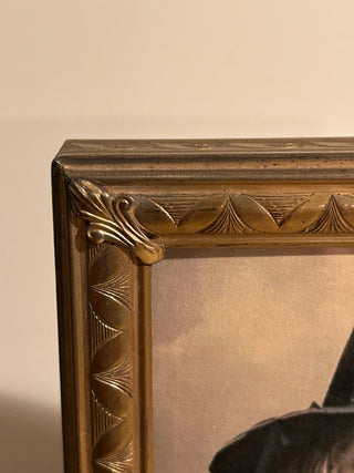 Vintage Gold Frame w/Leaf Design, Witch w/ Cat