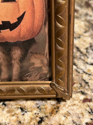 Vintage Gold Frame w/Leaf Design, Witch w/ Cat