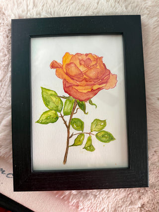 Original Watercolor Rose 5 x 7" black frame