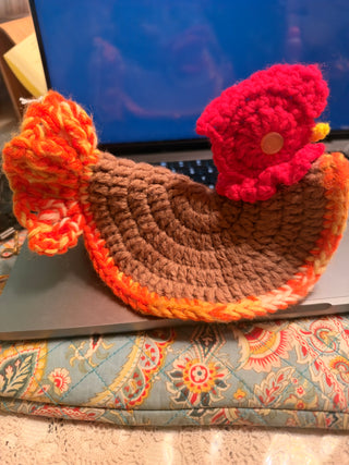 Vintage Handmade Crochet Rooster Chicken Folded Pot holder