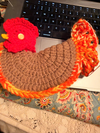 Vintage Handmade Crochet Rooster Chicken Folded Pot holder