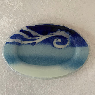 blue wave glass oval dish