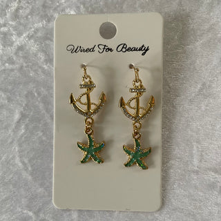 earrings, rhinestone anchors w/ starfish