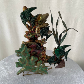 metal sculpture, fish & seaweed