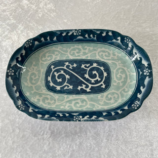 decorative blue ceramic oval dish