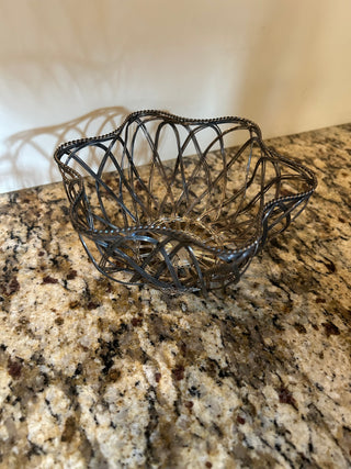 Small Vintage Hand-Woven Silver-Plated Basket