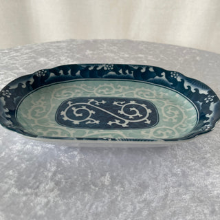 decorative blue ceramic oval dish