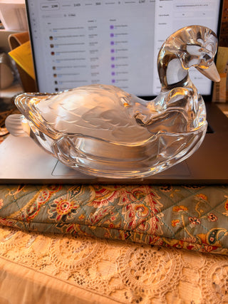 Crystal Duck with lid candy dish, frosted beak, tail and wings