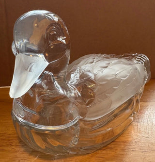 Crystal Duck with lid candy dish, frosted beak, tail and wings
