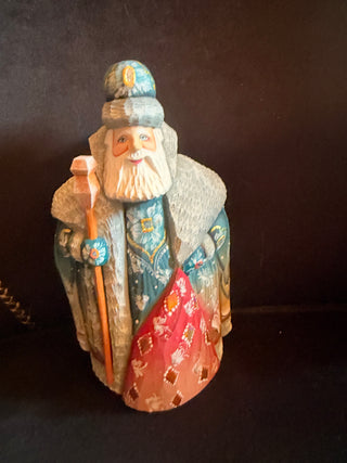 Hand crafted Santa multicolored with green coat signed