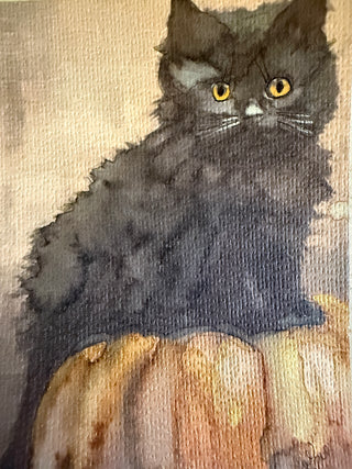 Kitten on pumpkin gilcee print with frame
