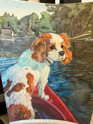 King Charles spaniel floating glicee framed