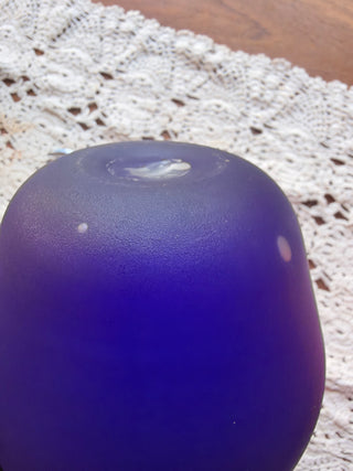 Cobalt frosted Blue Decantar with Silver Tone Metal Crescent Moon Stopper
