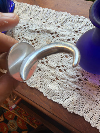 Cobalt frosted Blue Decantar with Silver Tone Metal Crescent Moon Stopper