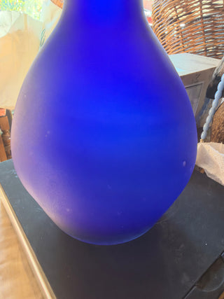 Cobalt frosted Blue Decantar with Silver Tone Metal Crescent Moon Stopper