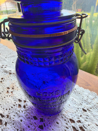 Vintage Crownford Cobalt Blue 2qt. Smithtown Kansas 1882 Preserve Jar Canister