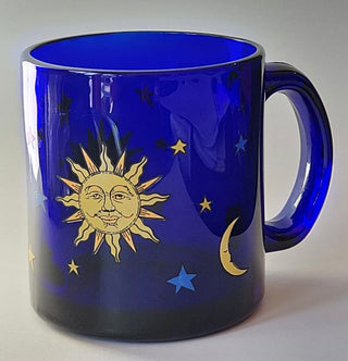 vintage Libbey cobalt blue glass celestial mug