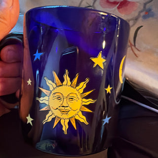 vintage Libbey cobalt blue glass celestial mug