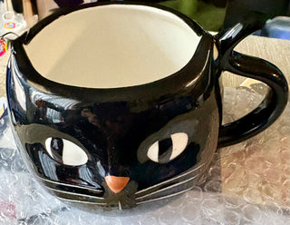 MUG Black Fun Cat with bright eyes, whiskers, pert nose , ears and tail