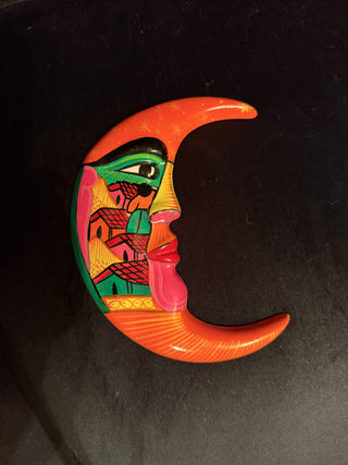 Hand painted Orange Ceramic Sun & Moon Wall Art VV