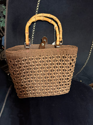 Handmade Raffia purse with bamboo handles VV