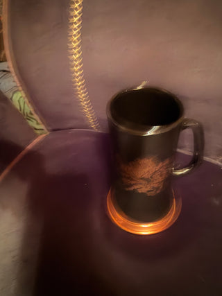 Black and Copper Colored Heavy Tall Beer Stein Glass Mug Lion VIP Three CrownsTall Black & Copper-Tone Beer Stein Glass Mug – Lion, VIP & Three Crowns