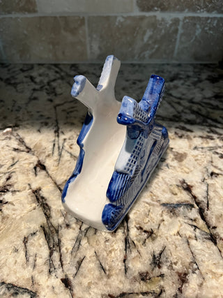 Vintage Delft Blue Dutch Windmill Napkin Holder Porcelain